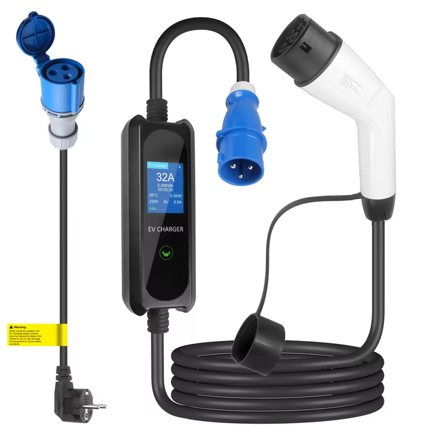 New Portable EV Charger 7KW AC Type2 32A IP67 Protection with Solar Power for Home & Outdoor Emergency Car Charging