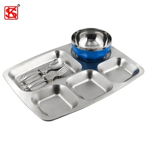 Escola Cantina Kid Almoço Bandeja Set 3/4/5/6/7 Compartimentos Aço Inoxidável Quadrado Servindo Placa/Divisor de Alimentos Pratos & Placas - Product Image 2
