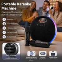 Enceinte Karaoké avec 2 microphones sans fil intégrés, rangement arrière, éclairage RGB, USB Type-C, TF, AUX, machine à chanter en duo