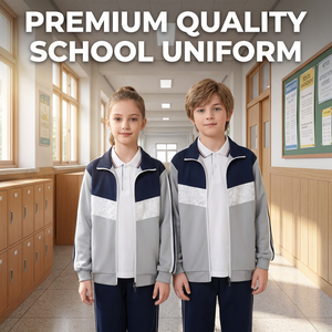 521004 2026 New Design Custom School Uniform Set Navy Blue and Grey Contrast Color Tracksuit for Students - Product Image 1