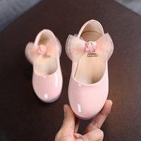 Chaussures en cuir brillant de couleur unie pour filles avec un grand nœud, chaussures plates de princesse en cuir verni, chaussures de danse