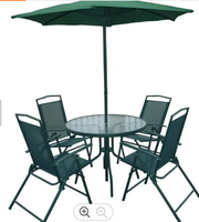 Ensemble de table et chaises de jardin pliables avec parasol, structure métallique ronde