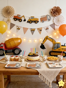 DAMAI Construction Themed Party <b>Tableware</b> Set Kids Birthdays <b>Disposable</b> Plate Paper Cups Napkins for 8 Guests Children Birthday - Product Image 2