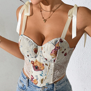 Y08189 Camisole en jersey à imprimé floral rétro français, hauts sculptants fins, respirant, écologique, antibactérien, maintien moyen, <span class=keywords><strong>1</strong></span> pièce - Product Image 4