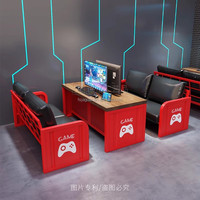 Meja Gaming Dua Kursi dengan Bangku, Set Meja Gaming Bergaya Arcade Tugas Berat untuk Warnet & Ruang Game