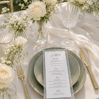 Carte d'invitation personnalisée écologique 5x7 pouces avec menu en dentelle, papier estampé or de luxe, enveloppe, carte de mariage au design unique