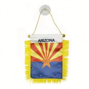 Custom Arizona State Satin Pennant Flag Car Mini Flag <b>Banner</b> With Yellow Tassels - Product Image 1