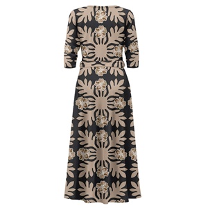 Cao cấp chất lượng tốt Polynesian của phụ nữ cộng với kích thước maxi Dresses 3/4 Tay áo bohemian dài ăn mặc in Swing Dress Với vành đai - Product Image 4