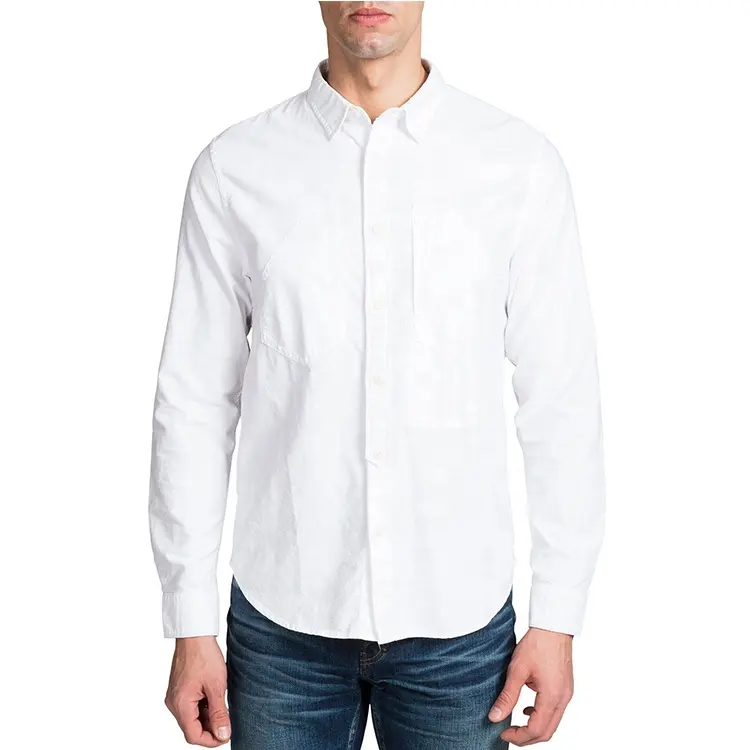 Custom Men's Long Sleeve Woven Cotton turn down Collar Shirt White Button up Shirts