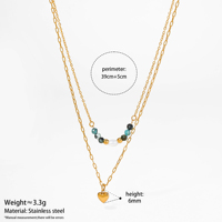 Colliers pour femmes CLIORO en acier inoxydable, style bohème plage, double couche, avec pierre naturelle verte, perles et chaîne trombone, pendentif cœur
