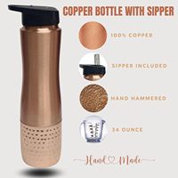 Bouteille d'eau en cuivre pur martelé de 34 oz, récipient ayurvédique pour boire, réutilisable, en métal, pour la maison, le bureau, les voyages et le fitness