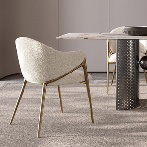 Nordic Velvet Kitchen Teddy Dinning Room Furniture Cadeira Modern Luxury <strong>White</strong> Boucle <strong>Dining</strong> <strong>Chair</strong> With Gold Legs - Product Image 2