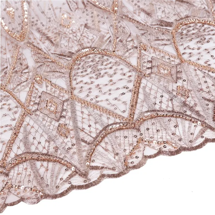 The Most Popular Polyester Sexy Style Handmade 3MM Sequin With beads Making Lace Fabric For Evening Dress