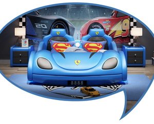 Lit enfant moderne en forme de voiture de course, lit enfant de luxe en bois et cuir - Product Image 4