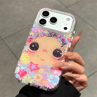 Casing HP Rainbow Gradient Flower Girls untuk iPhone 17 16 15 14 Pro Max Glitter Bow bling IMD Gilded Smile face back Cover lucky