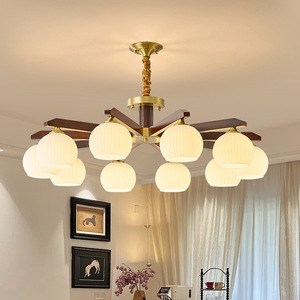 Lámpara de Techo Redonda de Estilo Vintage, Completamente en Cobre, con Múltiples Cabezales LED, para Sala de Estar, Zhongshan - Product Image 1
