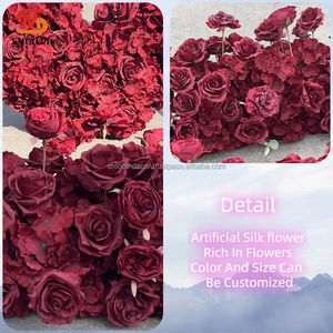 Arche de fleurs artificielles roses bordeaux épaisses et lourdes, design asymétrique classique rouge cassé, prix usine, pour mariages - Product Image 2