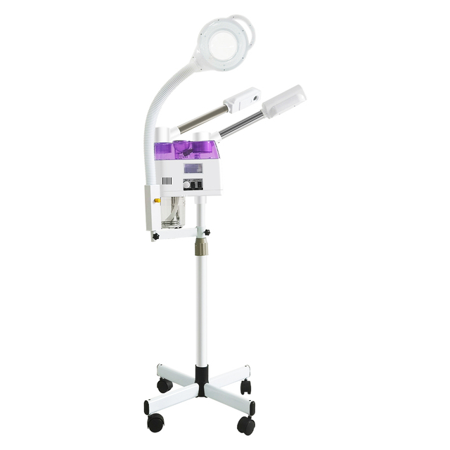 3 in 1 Hot and Cold Two Spray Heads Facial Vaporizer Face Steamer Professional Salon Spa with 5X Magnifying Lamp Light