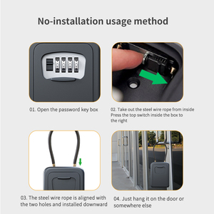 ロックボックス、吊り下げ式パスワードロックケース、南京錠、スチールワイヤーロープ延長フック、4桁デジタルパスワードセーフ - Product Image 6