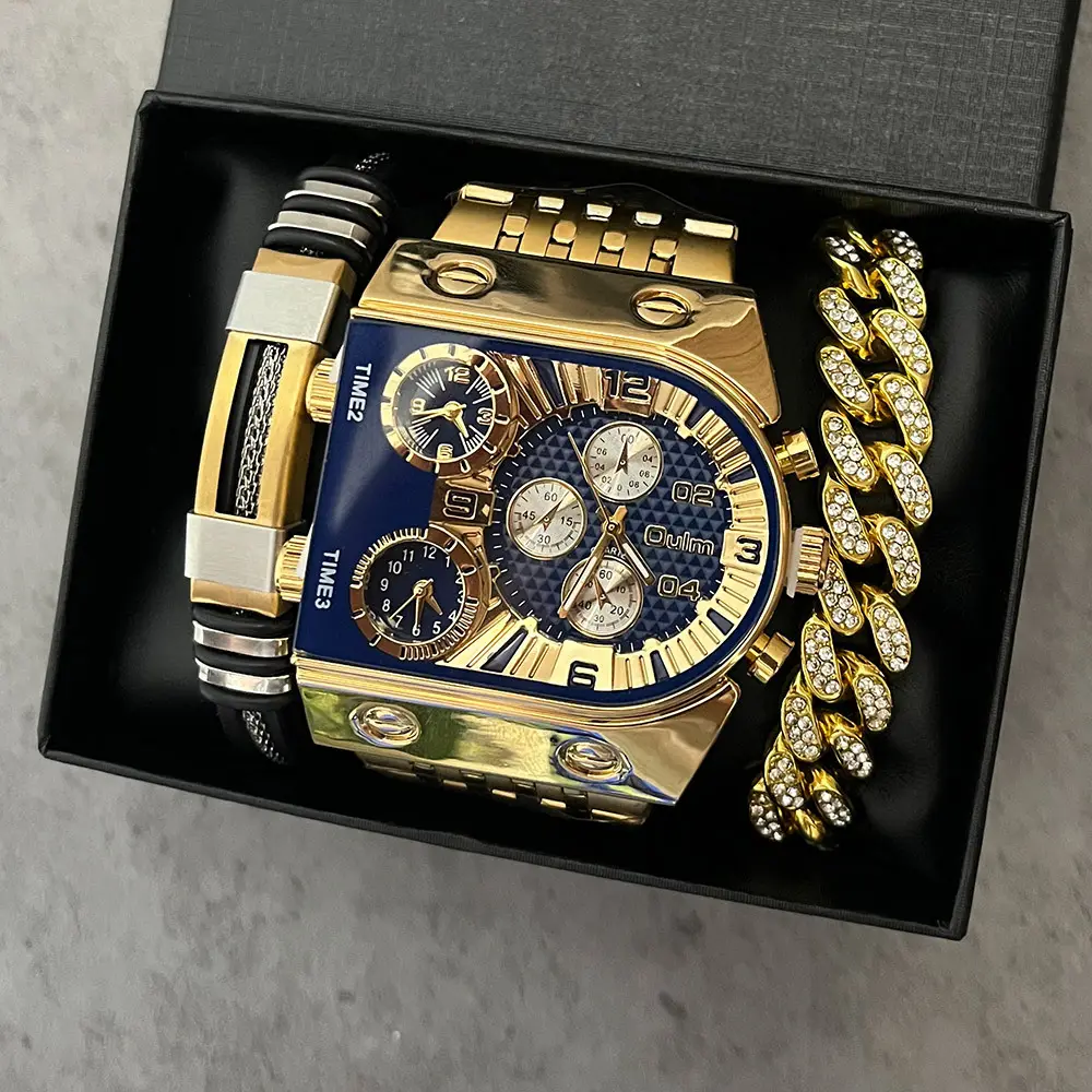 Relógios de luxo mens Relógios de pulso luminosos Moda Aço Banda relógio dom conjunto jóias pulseira conjuntos Quartz Relógios para homens reloj