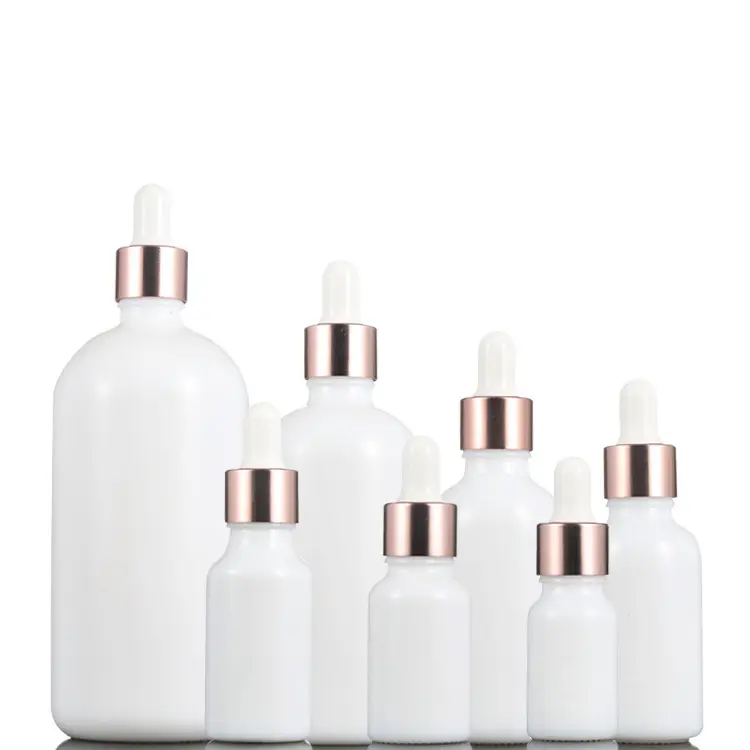 Bottiglie contagocce in vetro ceramico di alta qualità 10ml 15ml 20ml 30ml 50ml 100ml anello in oro rosa profumo di porcellana bianca olio essenziale