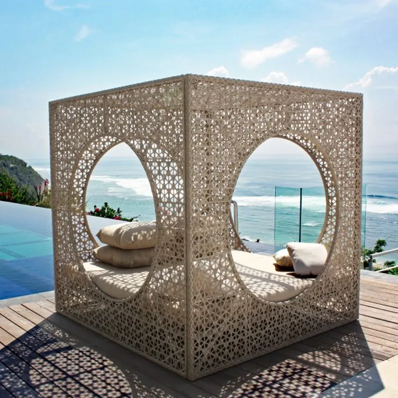 Cabana-cama de ratán para jardín al aire libre, cabaña, tumbona, Hotel, Playa