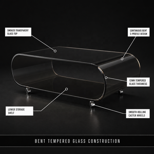 <span class=keywords><strong>Tavolino</strong></span> da Caffè Moderno in <span class=keywords><strong>Vetro</strong></span> Trasparente con Centro in <span class=keywords><strong>Vetro</strong></span> Curvato, Arredamento per Soggiorno con Ruote, Stile Pannello in Legno per Uso Domestico - Product Image 4