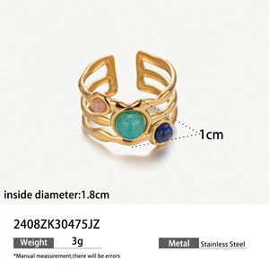 Bague ouverte vintage haut de gamme Taina pour femme, en acier inoxydable, avec pierre œil de tigre, style européen et américain, accessoire de main électroplaqué - Product Image 6