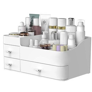 Organizador de maquillaje, caja de cajones de almacenamiento de cosméticos, organizador de encimera de baño