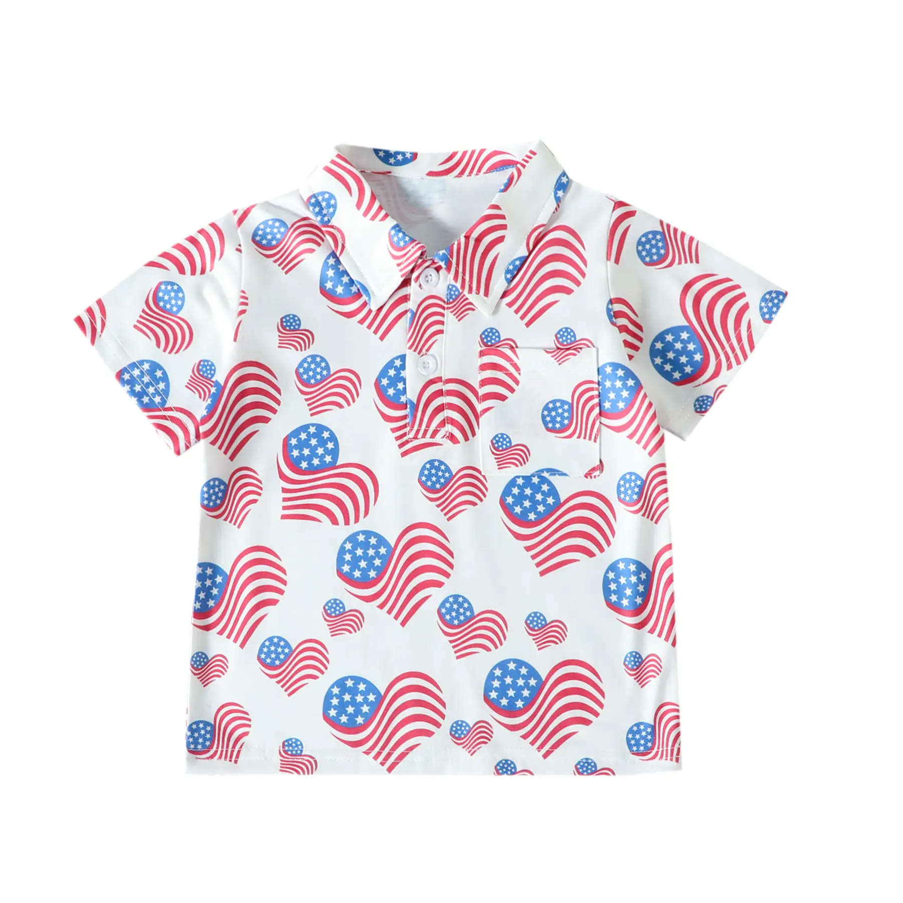 Rarewe kaus Anak perempuan lengan pendek, T-Shirt leher Turtleneck motif Pentagram warna biru merah putih Hari Kemerdekaan Amerika