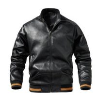 Blouson Bomber Rétro Noir Personnalisable en Cuir PU Coupe Venteux avec Fermeture Éclair et Col Montant pour Homme, Coupe Droite, Usage Quotidien, Service OEM