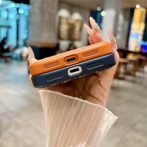 เคสโทรศัพท์ iPhone 14 Pro Max รุ่นพรีเมียม ประดับกลิตเตอร์สีทองเคลือบด้วยไฟฟ้า พร้อมแม่เหล็ก, เคส iPhone 17 ดีไซน์หรูหรา สีส้ม - Product Image 5