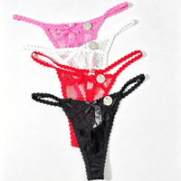Culottes string sexy en dentelle pour femmes, motif floral, dos en T, avec bordure festonnée et détail nœud, lingerie, vente en gros