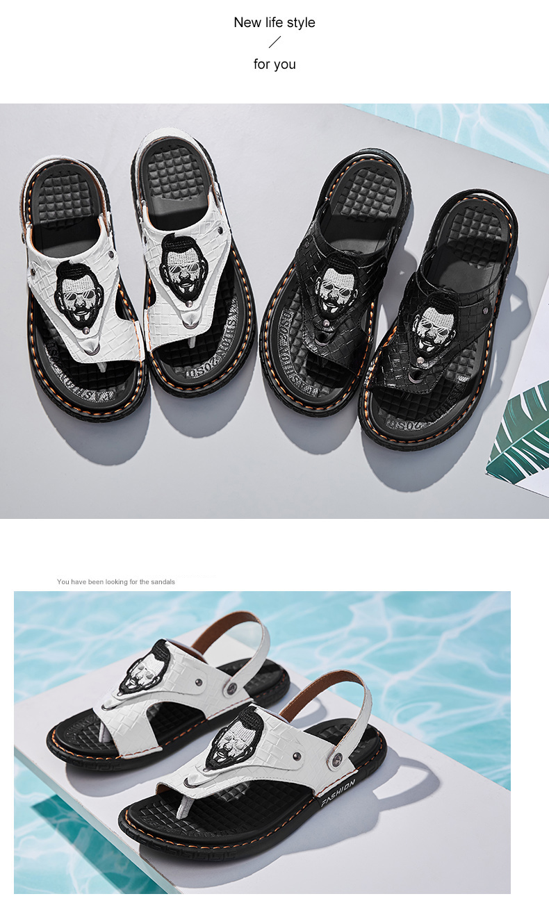 Men Casual Shoes Thick-soled Beach Shoes Non-slip Open-toe Leather Sandals Slippers