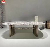 Meubles en pierre naturelle personnalisés de luxe modernes, table à manger ronde en marbre Calacatta Viola de haute qualité avec base cannelée