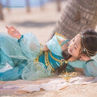 Costume de princesse Aladdin pour filles Hidehanky, ensemble deux pièces, haut court, pantalon lanterne, manches détachables, voile, vente en gros pour fêtes