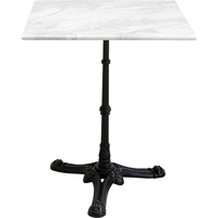 Table de bistrot carrée en marbre blanc de style industriel avec base en métal noir robuste pour jardin et extérieur