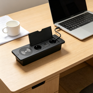 Conference Room Power Socket Pop-Up Desktop Outlet with Wireless Charging and Sliding Cover - Product Image 5