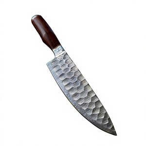 Cuchillo de Chef Damasco Hecho a Mano Estilo Industrial Ambidiestro para Cocina con Mango de Madera y Hoja Recta - Product Image 1