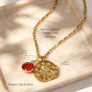 Vintage Rétro Horoscope Rond Coin Collier 18k PVD Plaqué Or En Acier Inoxydable Lien Chaîne 12 Signe Du Zodiaque Hommes Femmes Bijoux - Product Image 2