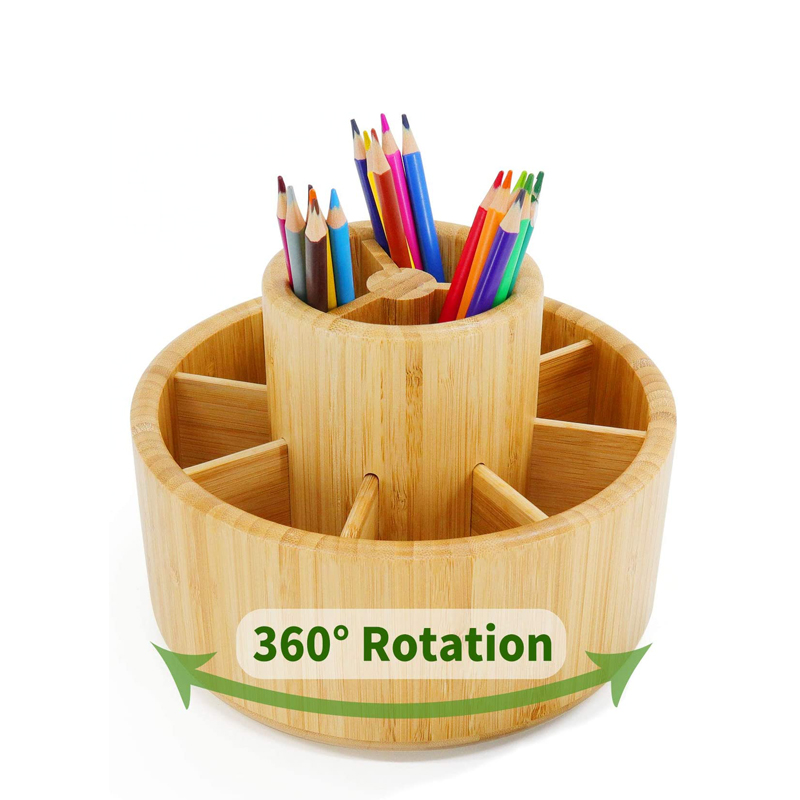 Бамбуковый вращающийся настольный органайзер для художественных принадлежностей, органайзер для карандашей, Настольный ящик для хранения