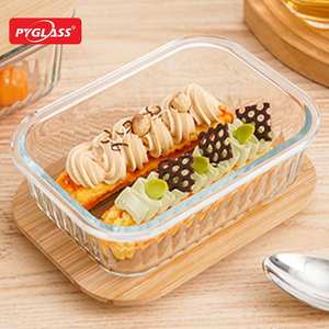 Boîte à bento en verre Pyglass avec couvercle - Contenant alimentaire rectangulaire en verre borosilicate de haute qualité avec couvercle en bois - Product Image 4