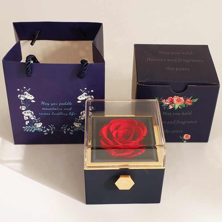 Rose éternelle Préservée Avec Collier "I Love You" - Cadeau Romantique Rose - Dimensions 3.74x3.94x4.33 Pouces