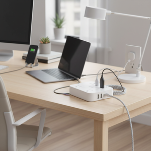 5ft Flat Plug <b>Extension</b> Power Strip 4 <b>USB</b> C Ports & 4 Widely Outlets Wall Mount Desk Charging Extender with 4 <b>USB</b> Ports - Product Image 3