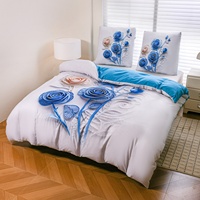 Parure de lit en microfibre unie 100% avec impression numérique, ensemble housse de couette et draps 7D