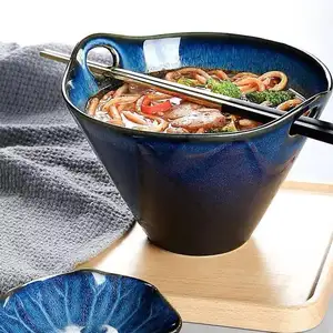 麺用食器帽子ボウルHousJapanese Cereal Noodleセラミックラーメンボウル箸付き