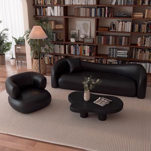 Italian Style <b>Black</b> Leather Sofa Retro Faux Leather Couch for Clothing Store Beauty Salon Reception Lounge Area - Product Image 3
