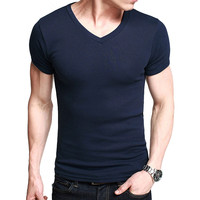 T-shirt slim fit pour hommes en gros en Chine, t-shirt uni à col en V slim fit pour hommes