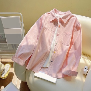 Chemise à manches longues en pur coton rose Sakura pour femme, nouvelle collection printemps/été 2026, chemise boutonnée ample tendance pour femme - Product Image 1