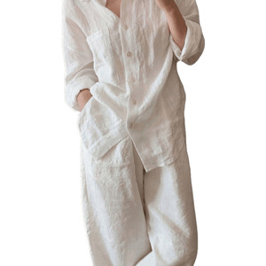 Completo da donna primaverile 2026 nuovo <span class=keywords><strong>in</strong></span> <span class=keywords><strong>misto</strong></span> <span class=keywords><strong>lino</strong></span> bianco: camicia e <span class=keywords><strong>pantaloni</strong></span> dal taglio ampio, elegante e casual, due pezzi - Product Image 5